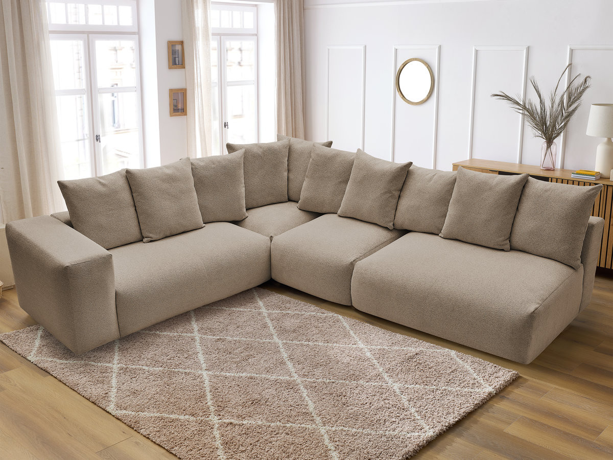 VOLTAIRE modulaire vaste hoekbank met 2 tweezitsfauteuils, 1 hoekfauteuil en 1 enkele fauteuil in gemêleerde stof