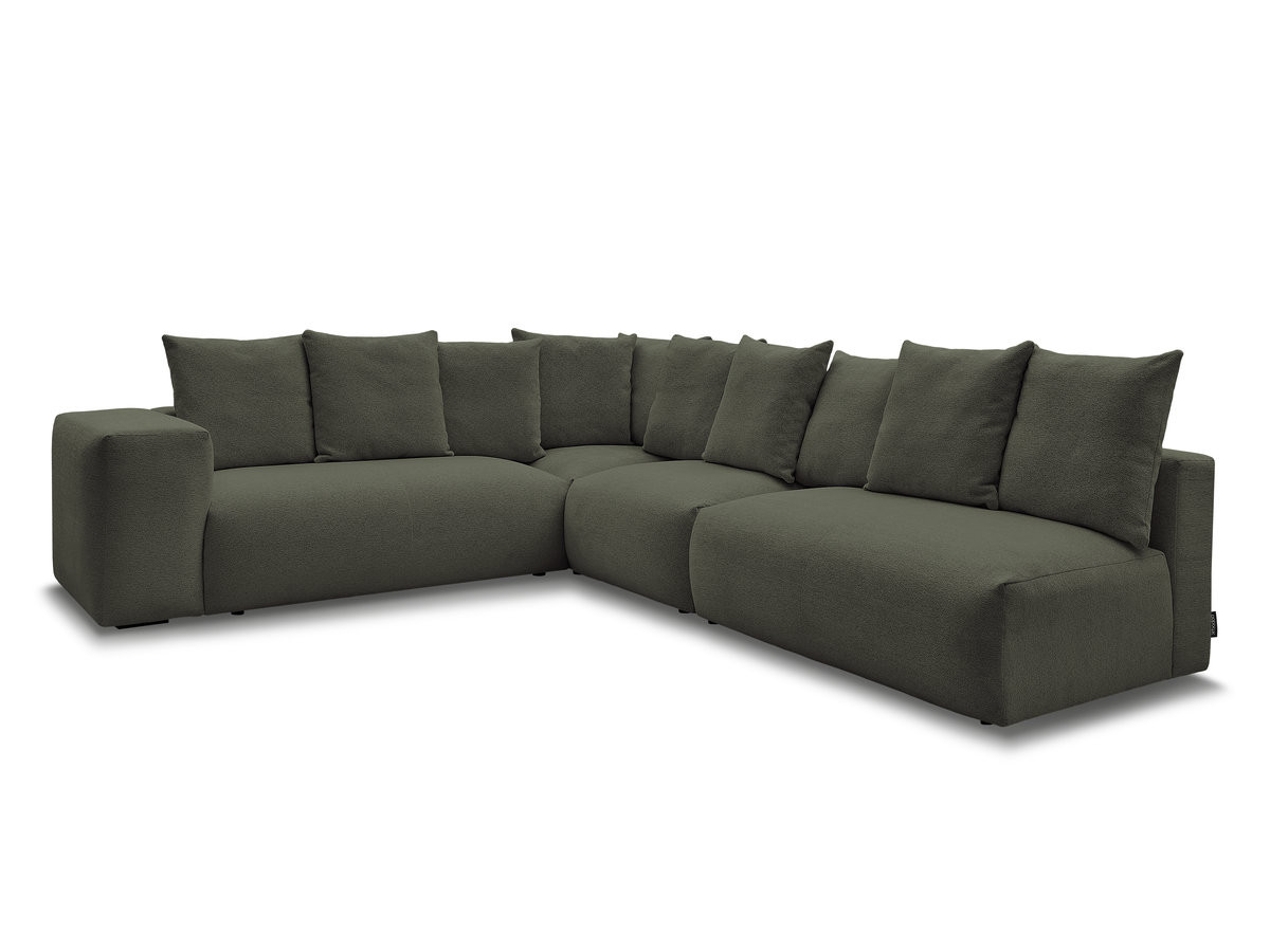 voltaire modulaire vaste hoekbank met 2 tweezitsfauteuils, 1 hoekfauteuil en 1 enkele fauteuil in gemêleerde stof gekleurd groente