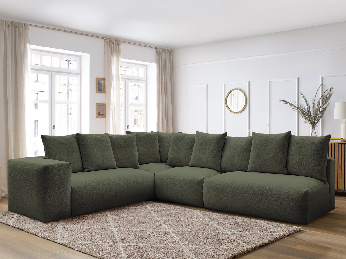 VOLTAIRE modulaire vaste hoekbank met 2 tweezitsfauteuils, 1 hoekfauteuil en 1 enkele fauteuil in gemêleerde stof