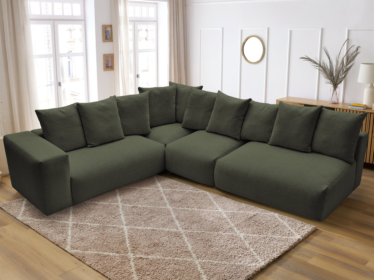 VOLTAIRE modulaire vaste hoekbank met 2 tweezitsfauteuils, 1 hoekfauteuil en 1 enkele fauteuil in gemêleerde stof