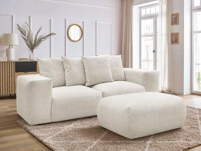 Canapé droit fixe modulable VOLTAIRE tissu chiné avec pouf