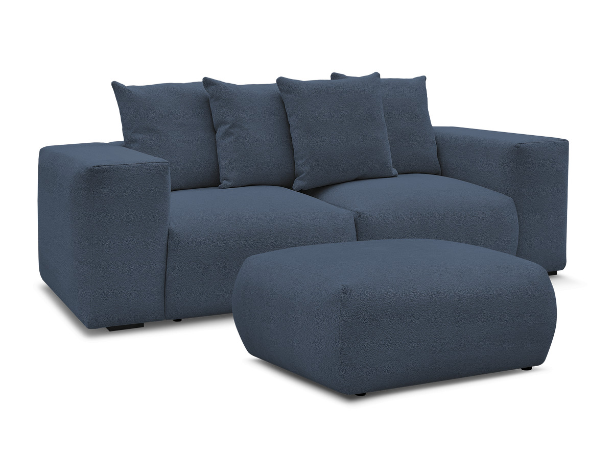 voltaire vaste modulaire rechte bank in gemêleerde stof met poef gekleurd donkerblauw