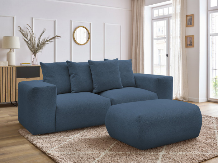 Canapé droit fixe modulable VOLTAIRE tissu chiné avec pouf