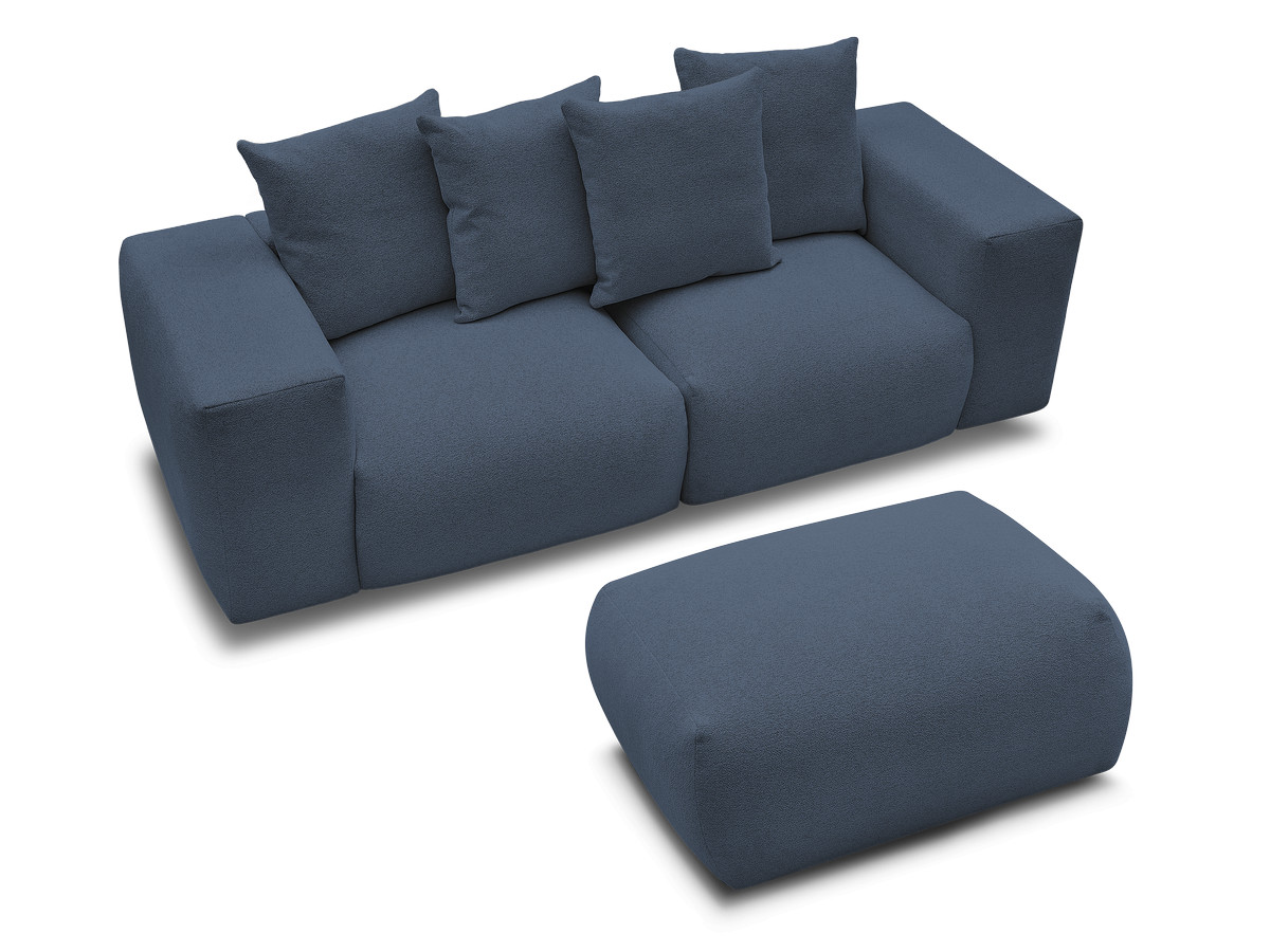 Canapé droit modulable VOLTAIRE chiné avec pouf bleu foncé — vue 4