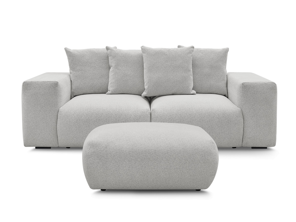 Canapé droit modulable VOLTAIRE chiné avec pouf gris clair