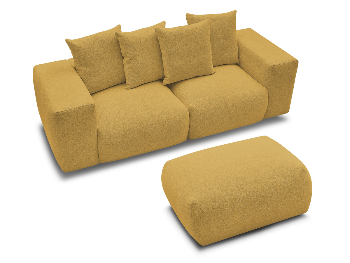 Canapé droit modulable VOLTAIRE chiné avec pouf jaune — vue 4