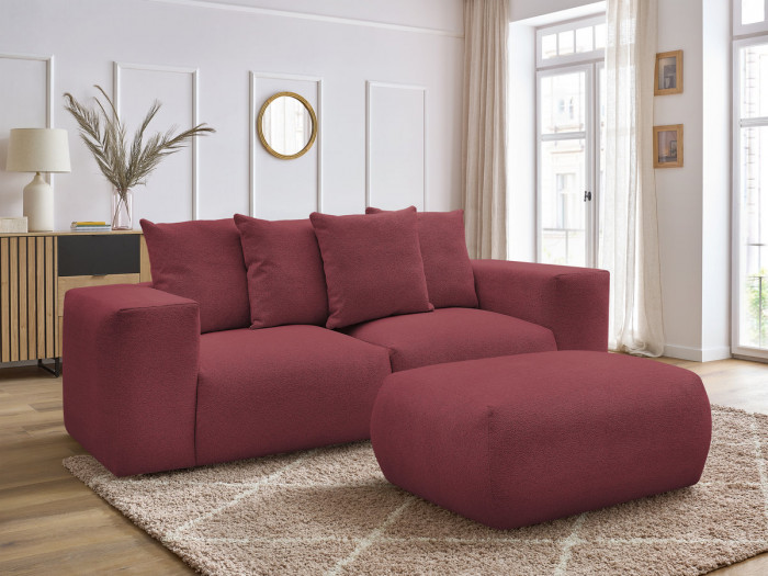 Canapé droit fixe modulable VOLTAIRE tissu chiné avec pouf