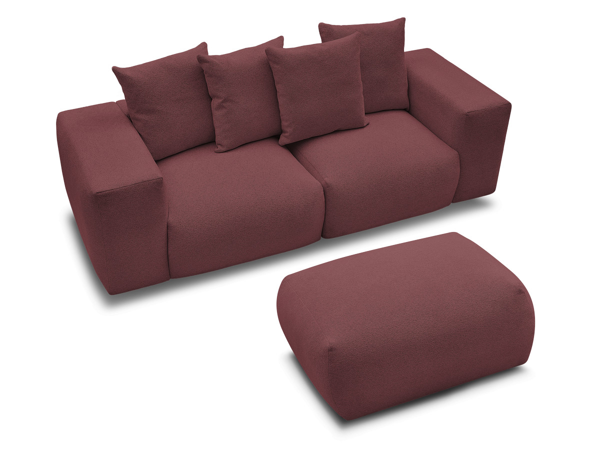 Canapé droit modulable VOLTAIRE chiné avec pouf rouge — vue 4