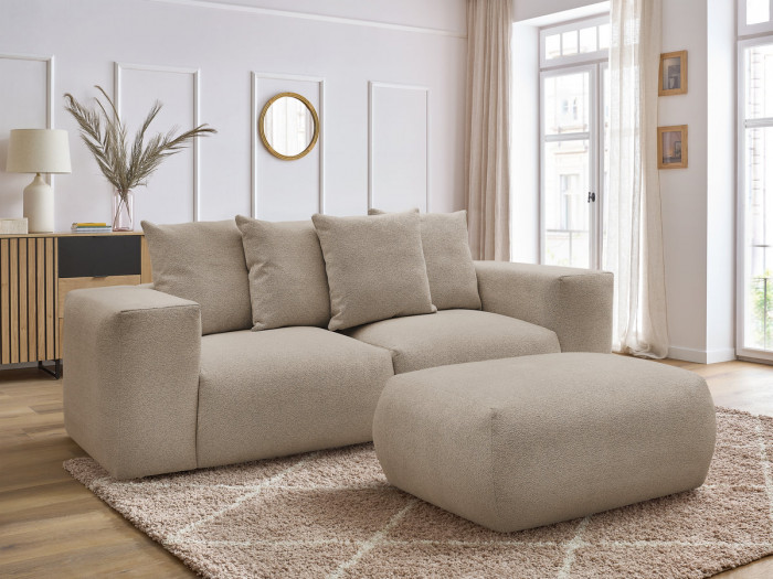 Canapé droit fixe modulable VOLTAIRE tissu chiné avec pouf