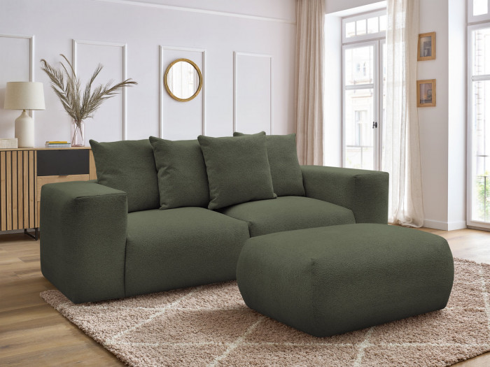 Canapé droit fixe modulable VOLTAIRE tissu chiné avec pouf