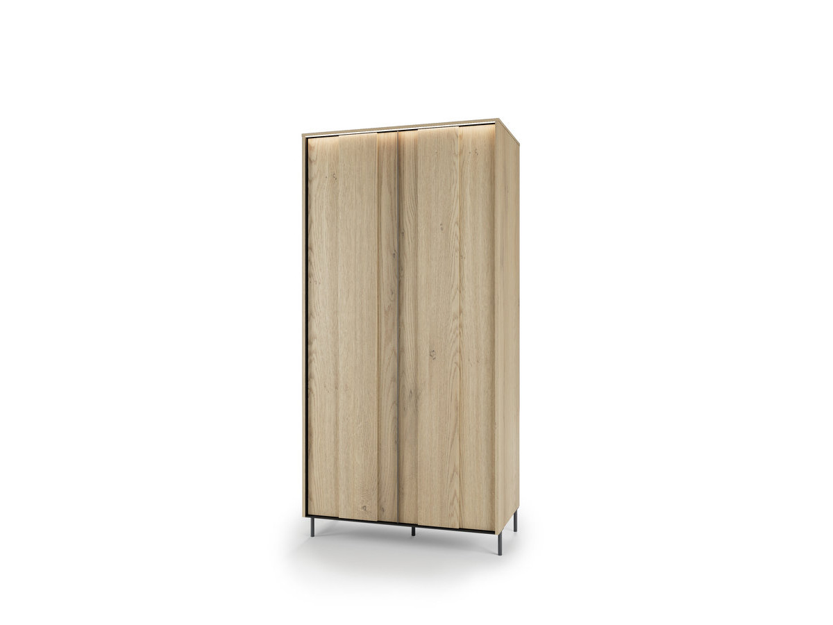 Armoire 2 portes 200 cm TILIA avec LED imitation chêne