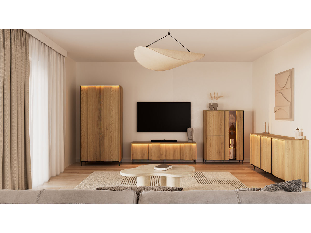 Armoire 2 portes 200 cm TILIA avec LED imitation chêne