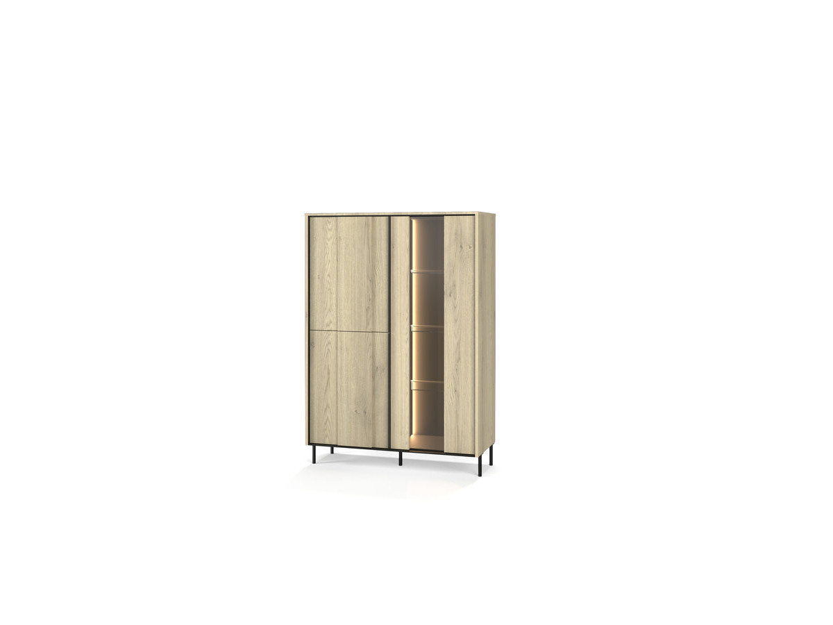 Meuble vitrine 3 portes H. 140cm TILIA imitation chêne avec LED