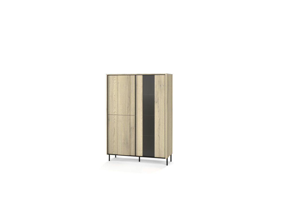 Meuble vitrine 3 portes H. 140cm TILIA imitation chêne avec LED