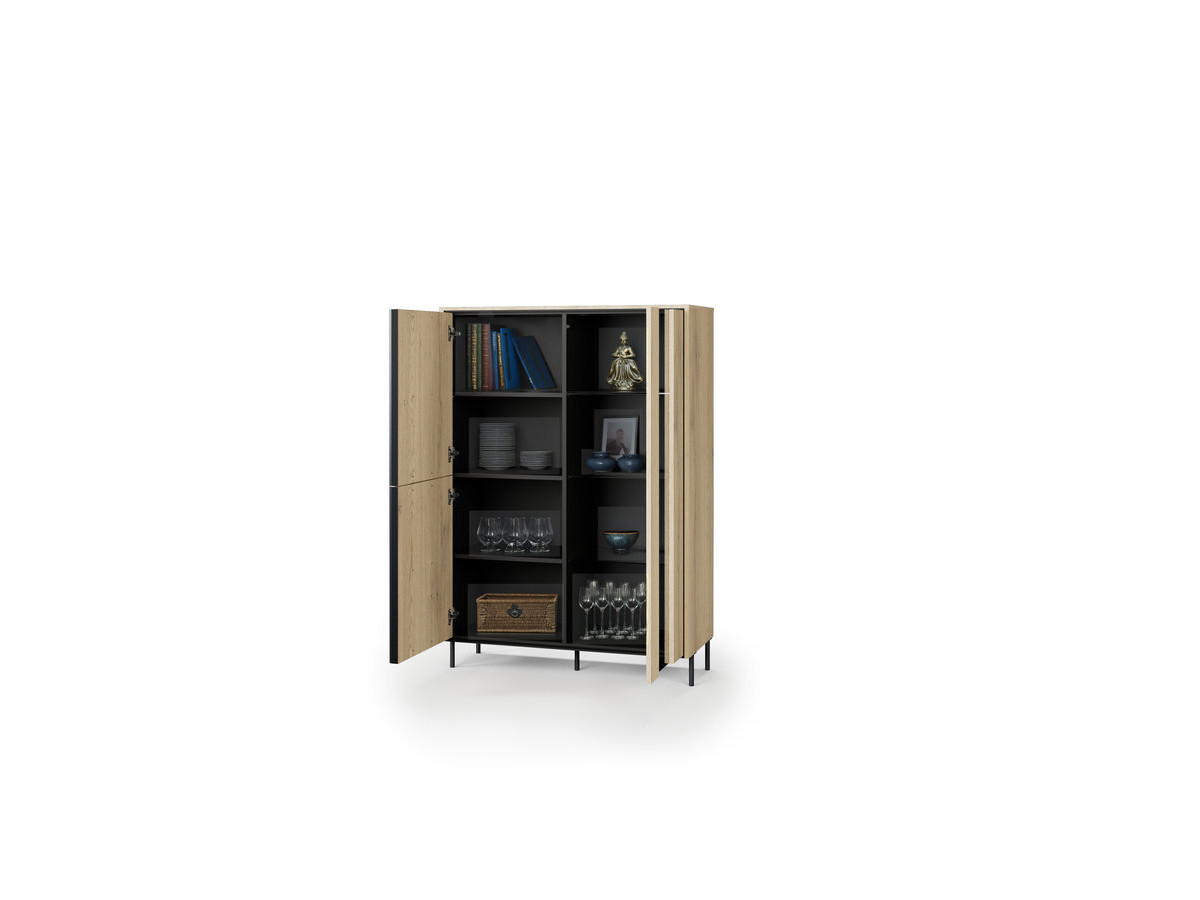 Meuble vitrine 3 portes H. 140cm TILIA imitation chêne avec LED