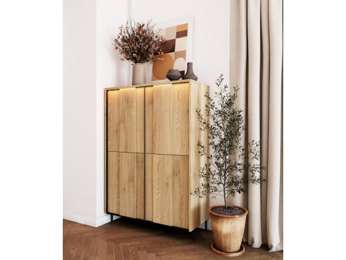 Buffet haut 3 portes 99 cm TILIA imitation chêne avec LED