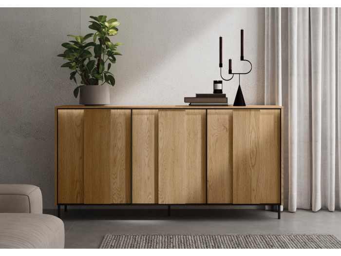Buffet 3 portes 167 cm TILIA imitation chêne avec LED