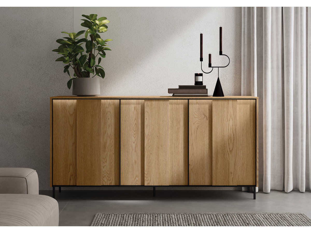 Buffet 3 portes 167 cm TILIA imitation chêne avec LED