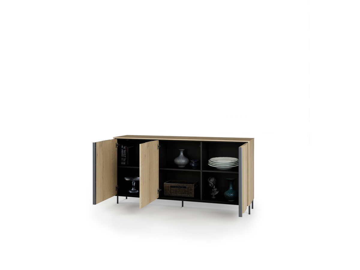 Buffet 3 portes 167 cm TILIA imitation chêne avec LED