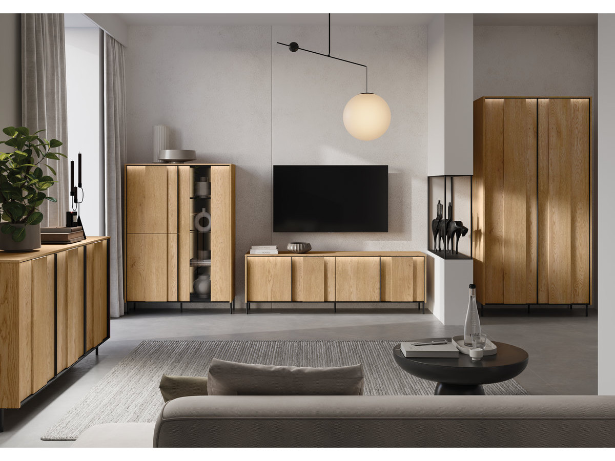 Buffet 3 portes 167 cm TILIA imitation chêne avec LED
