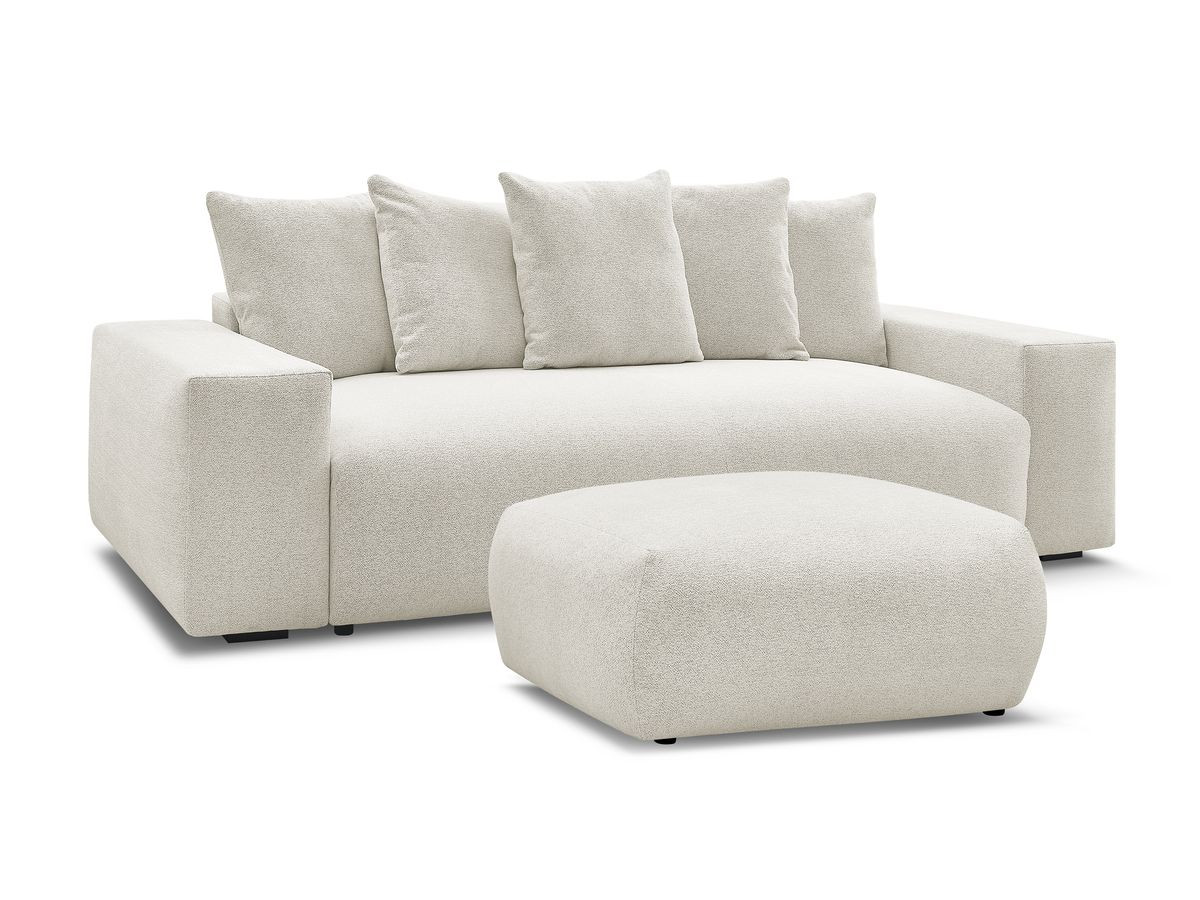 Canapé droit fixe 3 places VOLTAIRE tissu chiné avec pouf