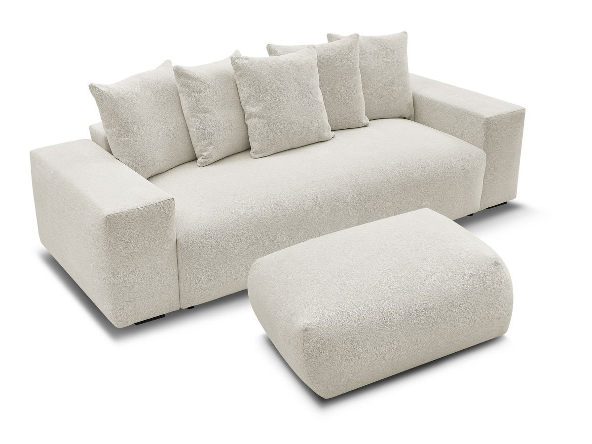 Canapé droit 3 places VOLTAIRE chiné avec pouf blanc — vue 5