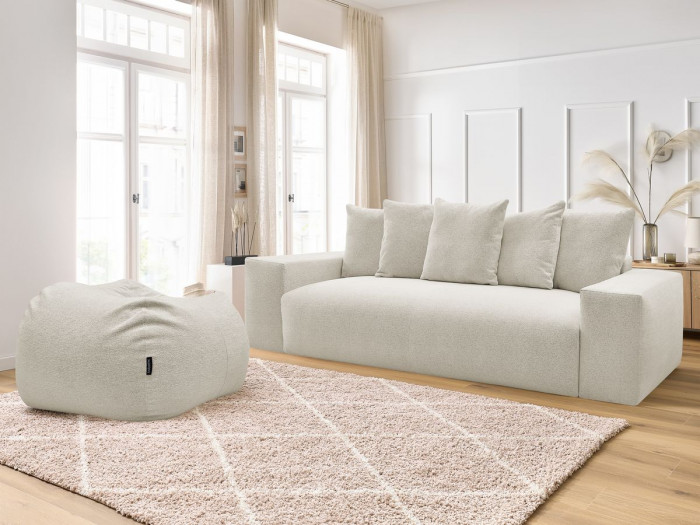 Canapé droit fixe 3 places VOLTAIRE tissu chiné avec pouf