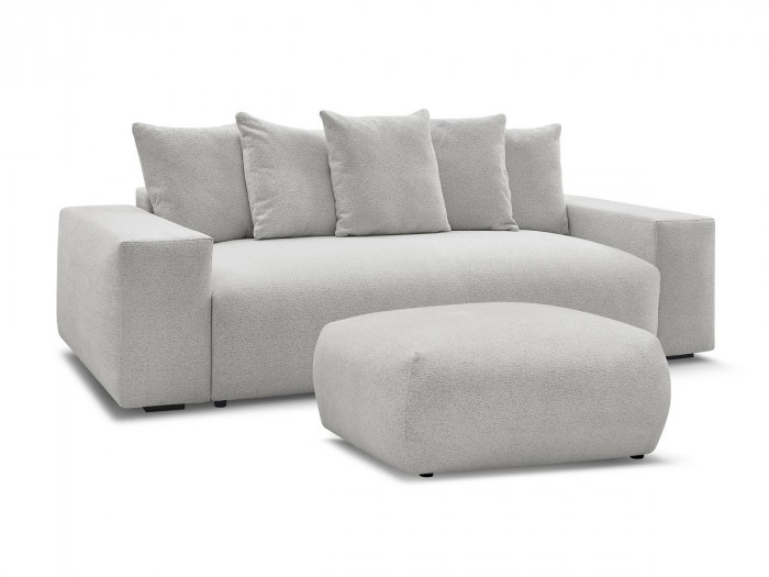 Canapé droit fixe 3 places VOLTAIRE tissu chiné avec pouf