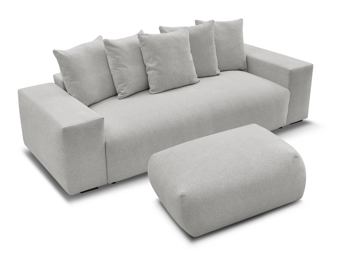 Canapé droit 3 places VOLTAIRE chiné avec pouf gris clair — vue 6