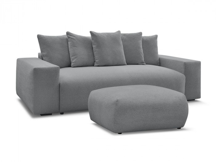 Canapé droit fixe 3 places VOLTAIRE tissu chiné avec pouf