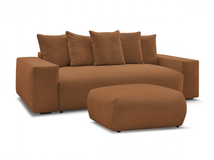 Canapé droit fixe 3 places VOLTAIRE tissu chiné avec pouf