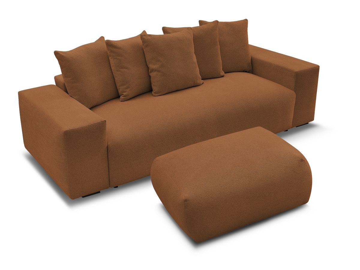 Canapé droit 3 places VOLTAIRE chiné avec pouf orange — vue 6