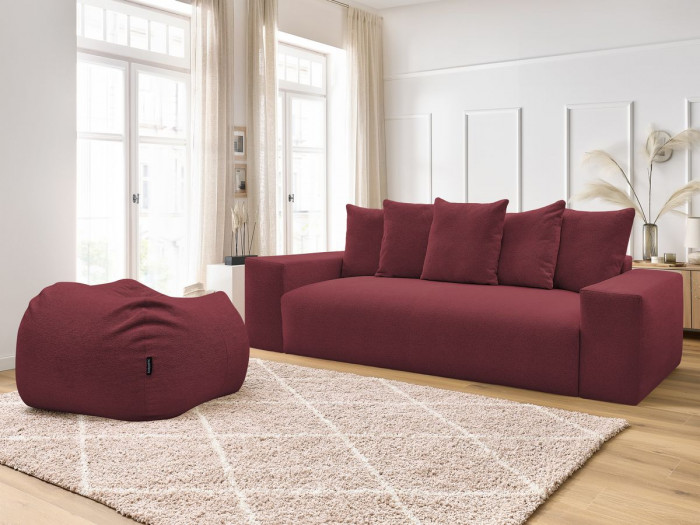 Canapé droit fixe 3 places VOLTAIRE tissu chiné avec pouf