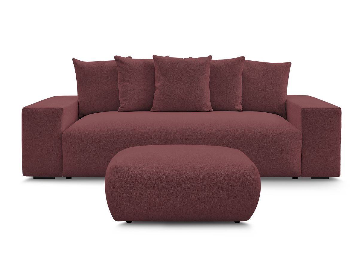 Canapé droit 3 places VOLTAIRE chiné avec pouf rouge — vue 6