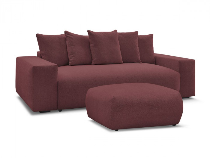 Canapé droit fixe 3 places VOLTAIRE tissu chiné avec pouf