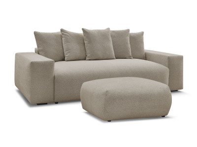 Canapé droit fixe 3 places VOLTAIRE tissu chiné avec pouf
