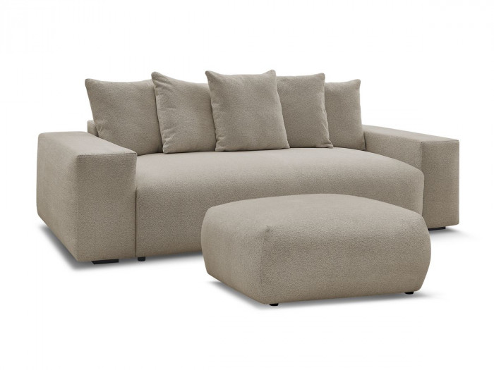 Canapé droit fixe 3 places VOLTAIRE tissu chiné avec pouf