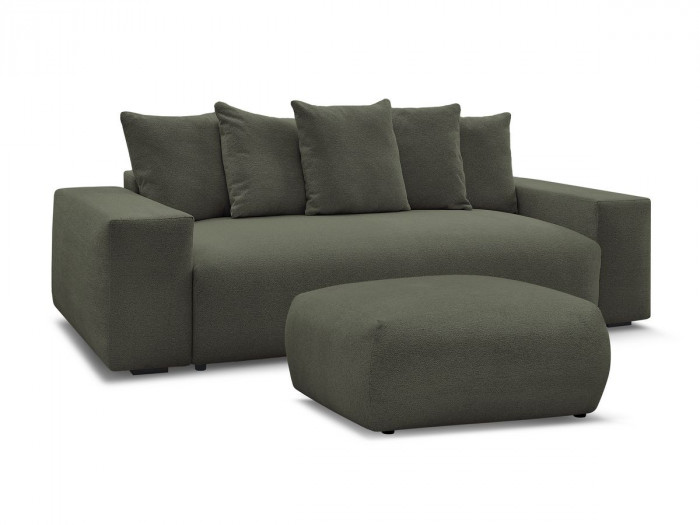 Canapé droit fixe 3 places VOLTAIRE tissu chiné avec pouf
