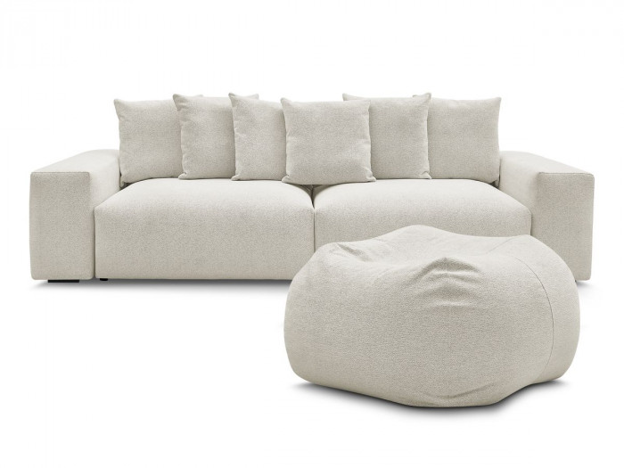 Canapé droit fixe 4 places VOLTAIRE tissu chiné avec pouf
