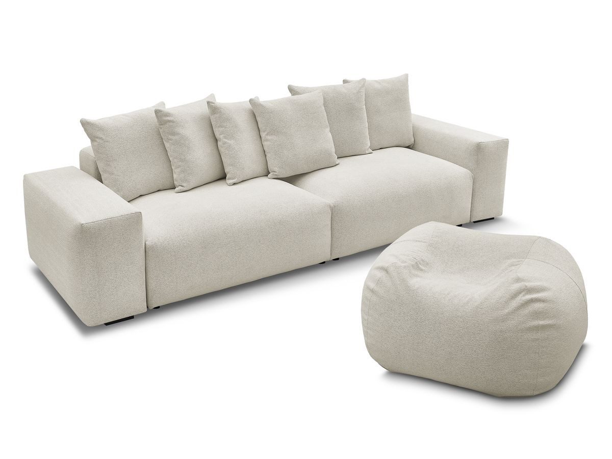 Canapé droit 4 places VOLTAIRE chiné avec pouf blanc — vue 5