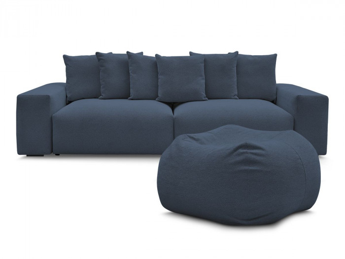 Canapé droit fixe 4 places VOLTAIRE tissu chiné avec pouf