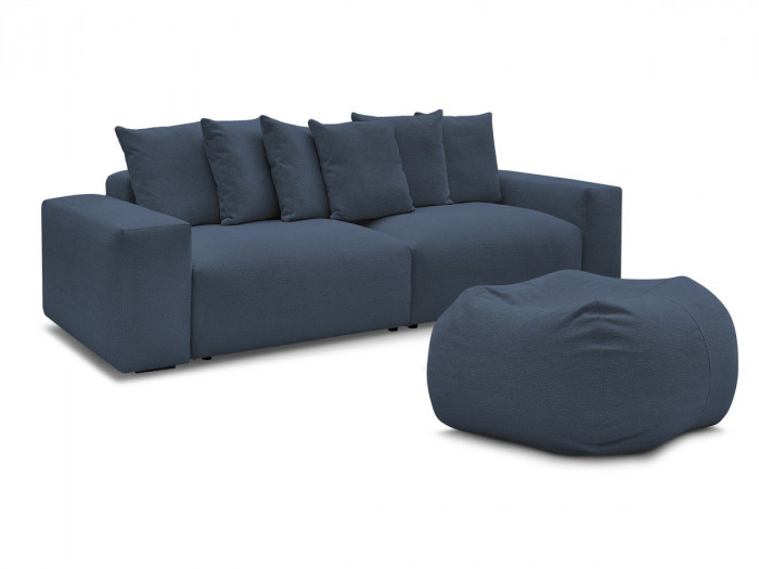 Canapé droit fixe 4 places VOLTAIRE tissu chiné avec pouf