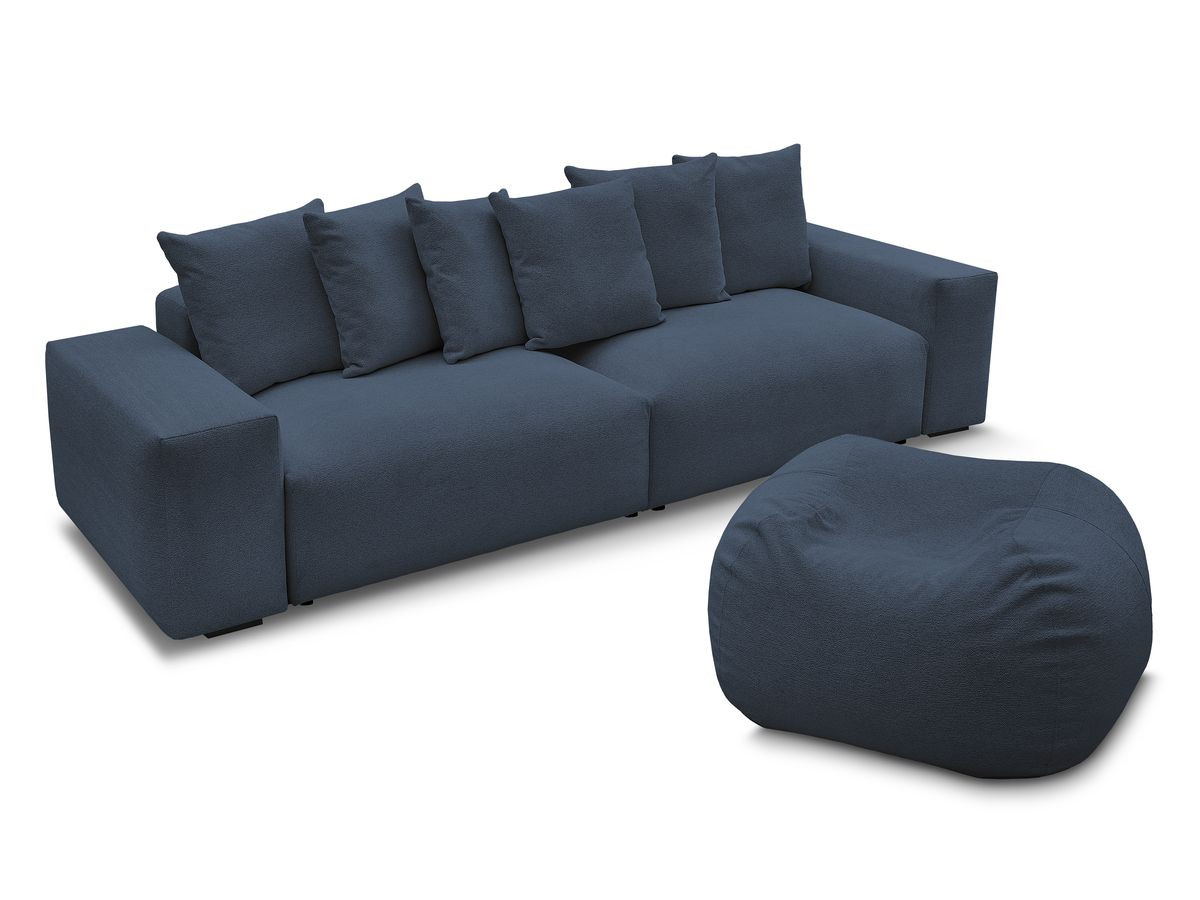Canapé droit 4 places VOLTAIRE chiné avec pouf bleu foncé — vue 4