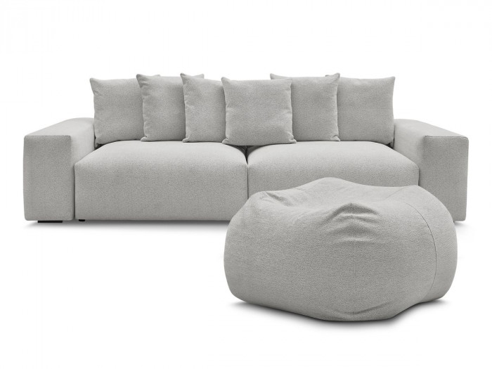 Canapé droit fixe 4 places VOLTAIRE tissu chiné avec pouf