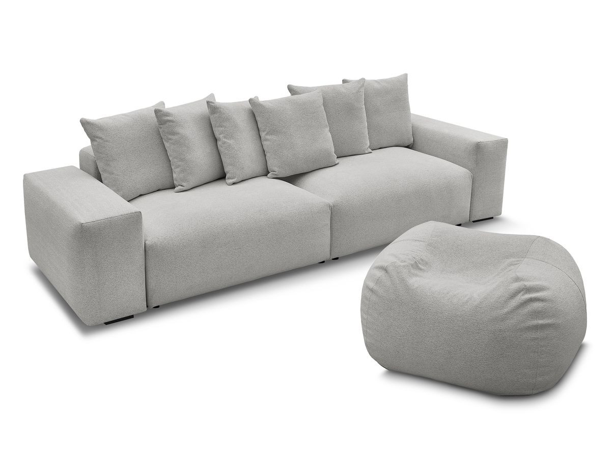 Canapé droit 4 places VOLTAIRE chiné avec pouf gris clair — vue 4