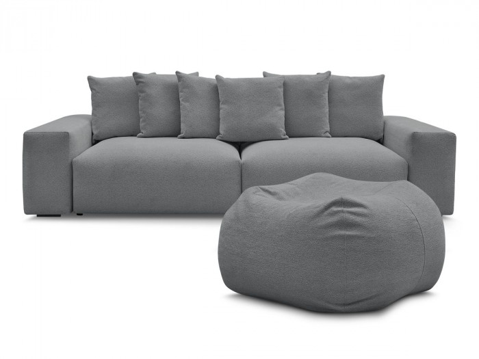 Canapé droit fixe 4 places VOLTAIRE tissu chiné avec pouf