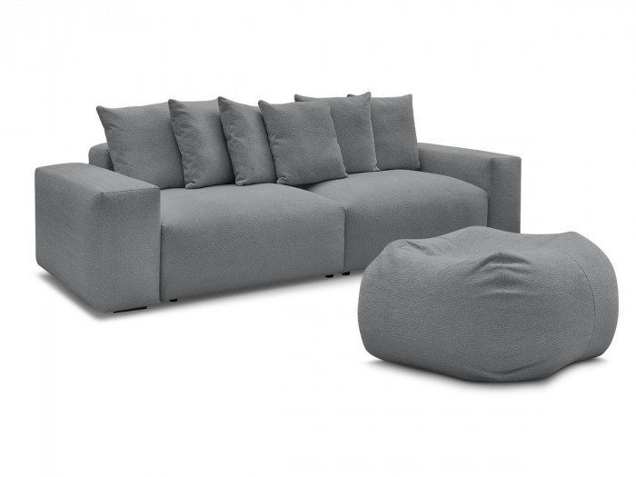 Canapé droit fixe 4 places VOLTAIRE tissu chiné avec pouf