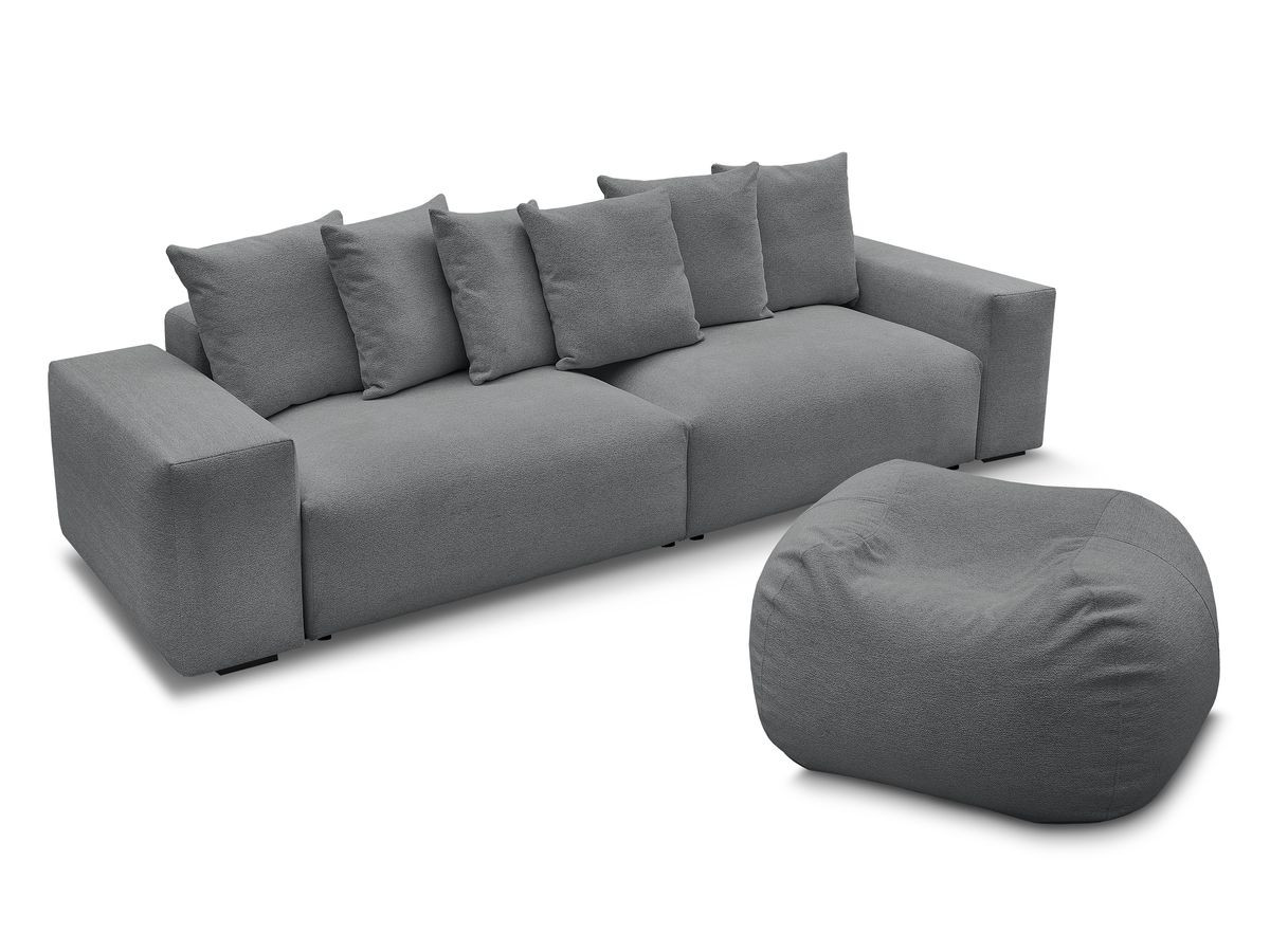 Canapé droit 4 places VOLTAIRE chiné avec pouf gris foncé — vue 4