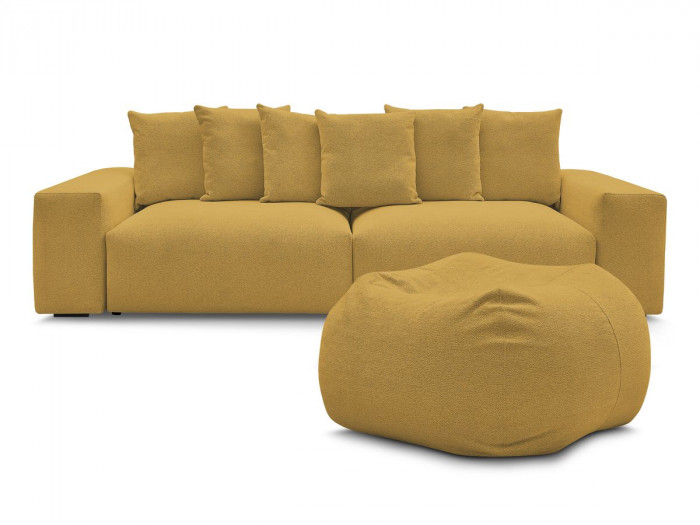 Canapé droit fixe 4 places VOLTAIRE tissu chiné avec pouf