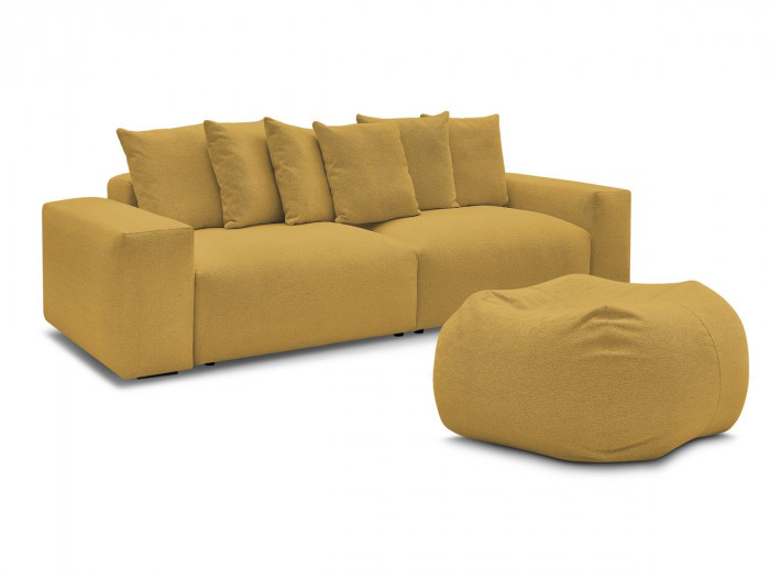 Canapé droit fixe 4 places VOLTAIRE tissu chiné avec pouf